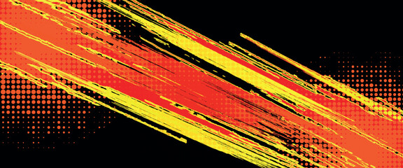 Fototapeta premium Abstract and Vibrant Sports Background with Orange Brush and Halftone Effect. Grunge Brushstroke Elements for Design and etc