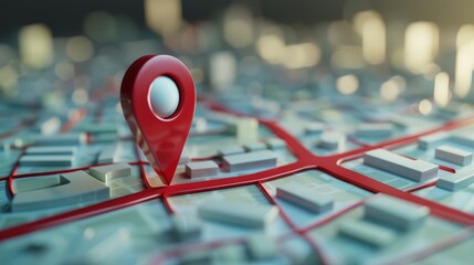 3D Map travel location. Locator mark of map and location pin or navigation icon sign on background with search. 3D rendering.