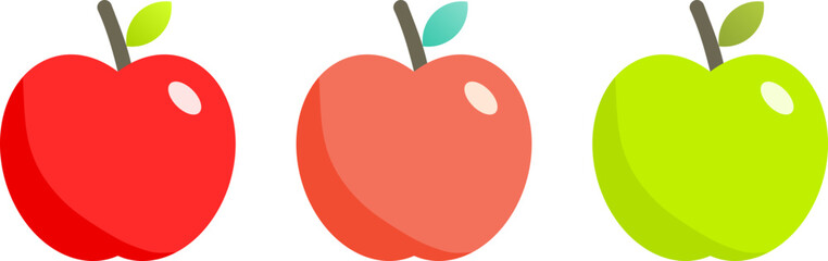 Three apples including red and green apple vector icons set