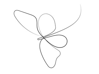 Beautiful flying butterfly. One line continuous drawing. Moth template for wellbeing, nail, beauty, spa salons logotype. Simple thin linear style. Editable strokes. Doodle graphic illustration.