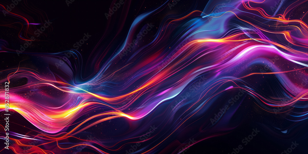 Poster vivid abstract background featuring colorful light lines and smooth waves. perfect for technology, d