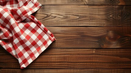 Background with checkered napkin on wooden table