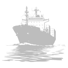 Obraz premium Monochrome Cargo Ship Silhouette: Water Reflection, Maritime Transport.