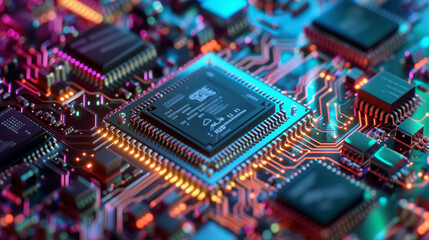 Fototapeta premium Electronic circuit board with glowing lights