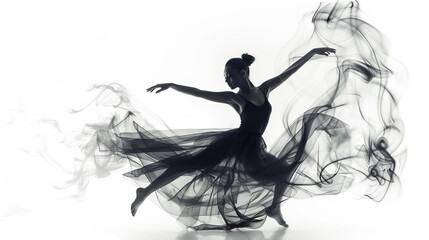 Fototapeta premium Dancer in dynamic pose with smoke dress isolated on white