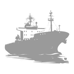 Obraz premium Silhouetted Oil Tanker: Monochromatic Maritime Illustration.