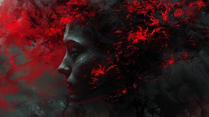 Horror-themed digital art with dark and red elements
