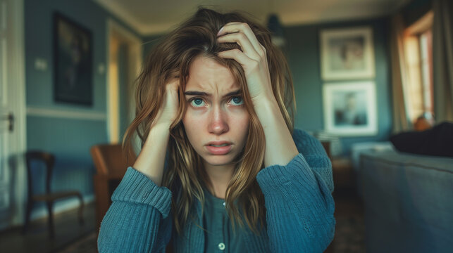 Devastated woman sitting on a sofa
