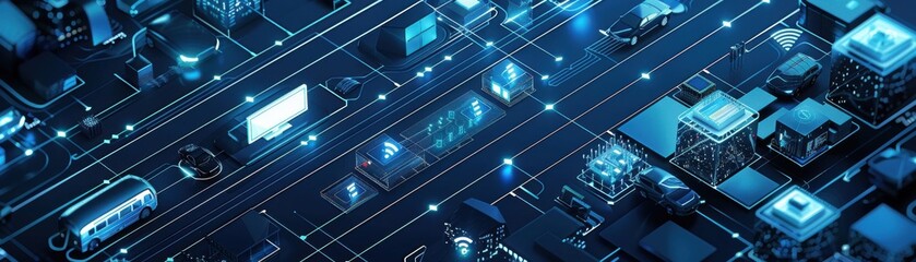 Smart grid infrastructure with IoT devices, urban innovation theme, top view, demonstrating smart energy solutions, technology tone, monochromatic color scheme