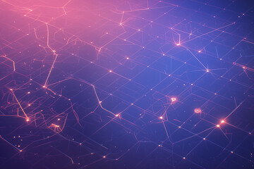 Abstract digital illustration of interconnected dots and lines representing AI network complexity, with pink, purple, and blue colors creating a futuristic feel, and symbols of artificial intelligence