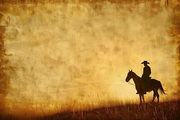 background with a cowboy and horse,  old paper