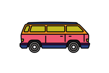 Original vector illustration. An old travel van. A contour icon.