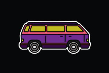 Original vector illustration. An old travel van. A contour icon.