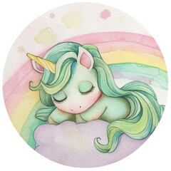 Animals's sleeping on the cloud and rainbow