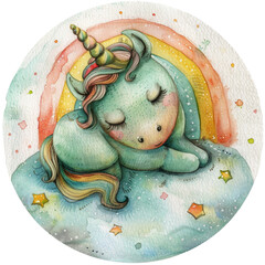 Animals's sleeping on the cloud and rainbow