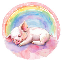 Animals's sleeping on the cloud and rainbow