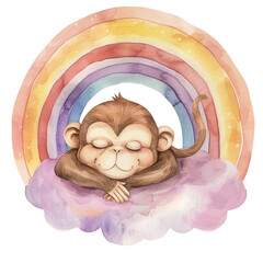 Animals's sleeping on the cloud and rainbow