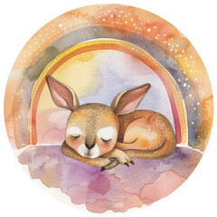 Animals's sleeping on the cloud and rainbow