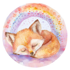 Animals's sleeping on the cloud and rainbow