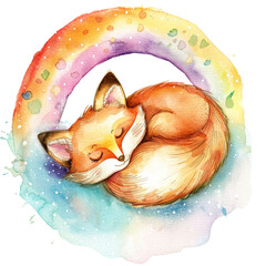 Animals's sleeping on the cloud and rainbow