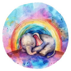 Animals's sleeping on the cloud and rainbow