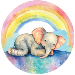Animals's sleeping on the cloud and rainbow