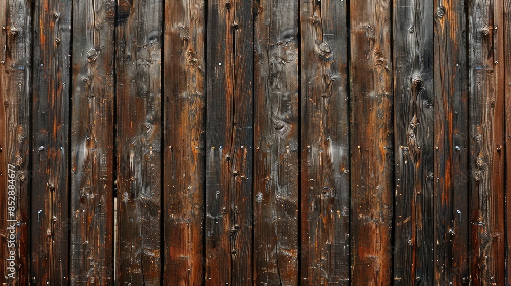 Sticker background of old brown boards on a wooden wall