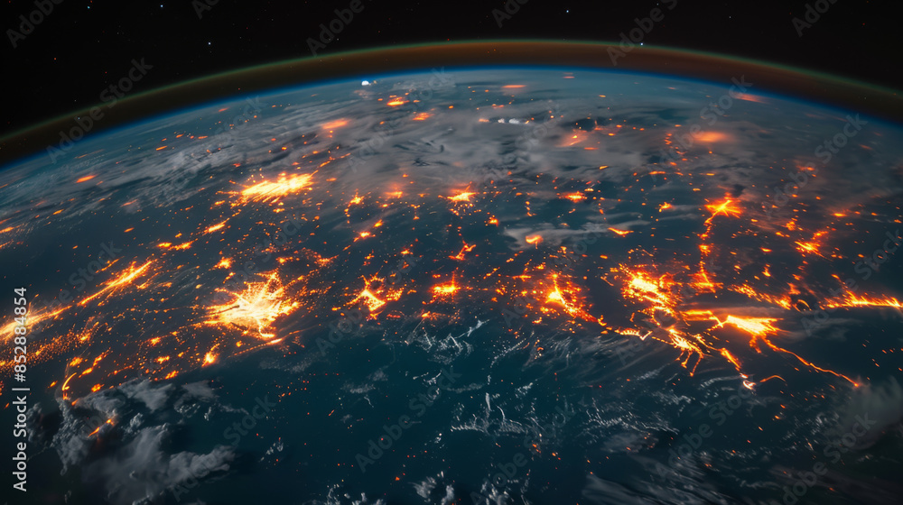 Poster telecommunication satellite providing global internet network and high speed data communication abov