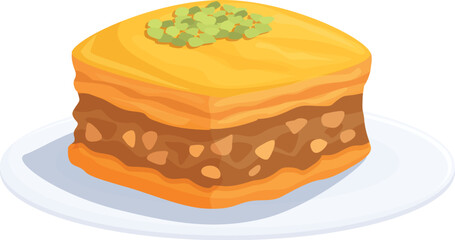 Traditional middle eastern sweet dessert with a crunchy, chewy texture, made with layers of filo pastry, filled with chopped nuts, and sweetened with syrup or honey