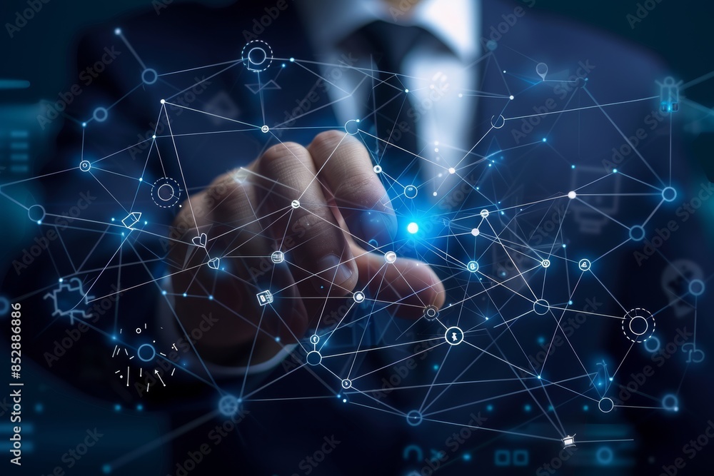 Aufkleber global communication network digital transformation technology in business process digitization