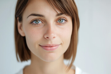 Naklejka premium Close-Up of Young Woman's Face, Natural Beauty and Confidence