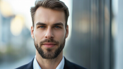 Obraz premium Job Candidate in Business Attire with Minimalist Background
