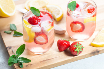 Fermented natural organic water kefir with strawberries