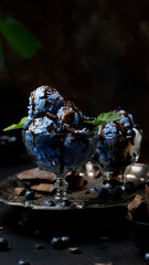 Natural blueberry ice cream in glass cremans