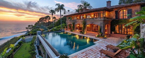 Obraz premium Coastal mansion with expansive views.