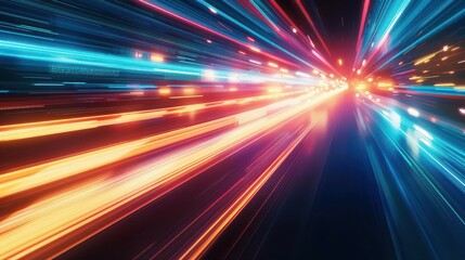 futuristic light trails speeding through abstract digital space motion blur special effects illustration