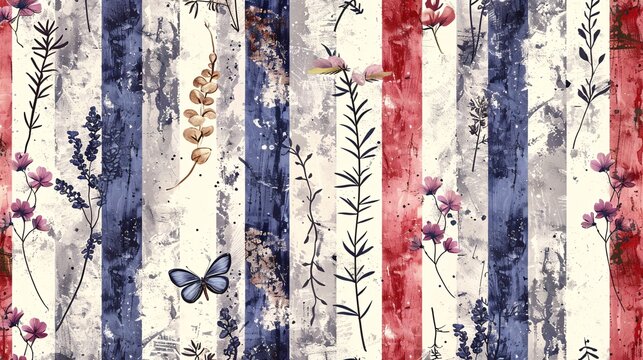 Seamless tissue scrapbook design with stripes and hand-drawn elements
