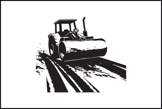 black and white road roller working clip art preview