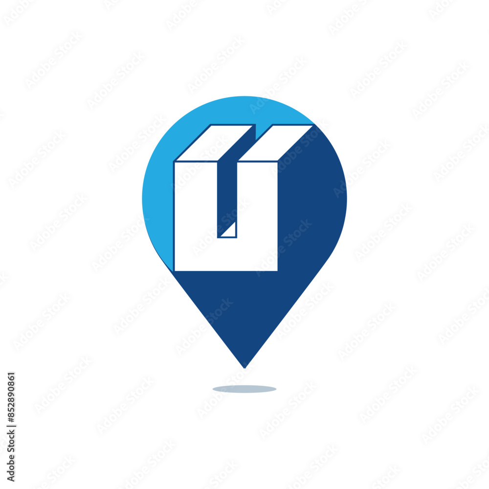 Poster this is a simple logo of a drop pin with a letter u in block shape in the center that looks clean an