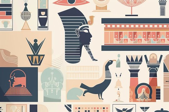 a minimalist poster of iconic museum artifacts from different culture