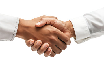 Two individuals shaking hands, visible against a white background, portraying a concept of agreement or partnership. Generative AI