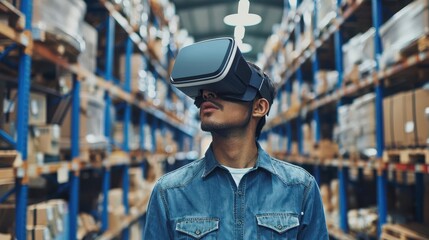 futuristic vr technology for innovative warehouse management smart logistics control in industry 40 concept
