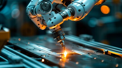 Robotic Arm Performing Laser Precision Work in Manufacturing