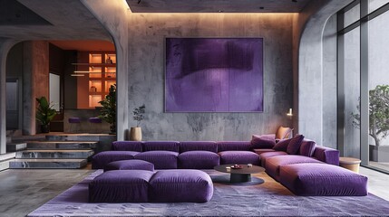 Studio space with cool purple tones and beautiful contemporary design