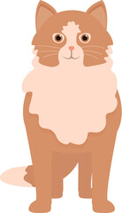 Cute cartoon tabby cat is standing with its tail slightly curled
