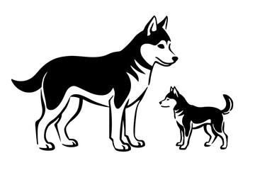 mascota-husky-cuidando-de-su-cachorro silhouette vector illustration 