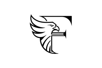 minimal-eagle-and-letter-looks-like-f-logo silhouette vector illustration 