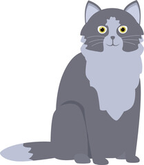 Cartoon illustration of a grey furry cat sitting and looking forward