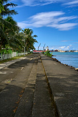 Seaside view along Apia harbor in central Apia, Samoa