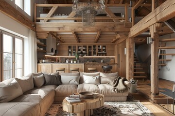 High quality image of modern farmhouse living room interior design for country home enthusiasts